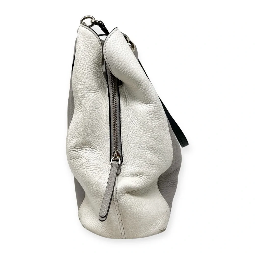 Kate Spade Off White, Black & Grey, Pebbled Leather Satchel Double Handle